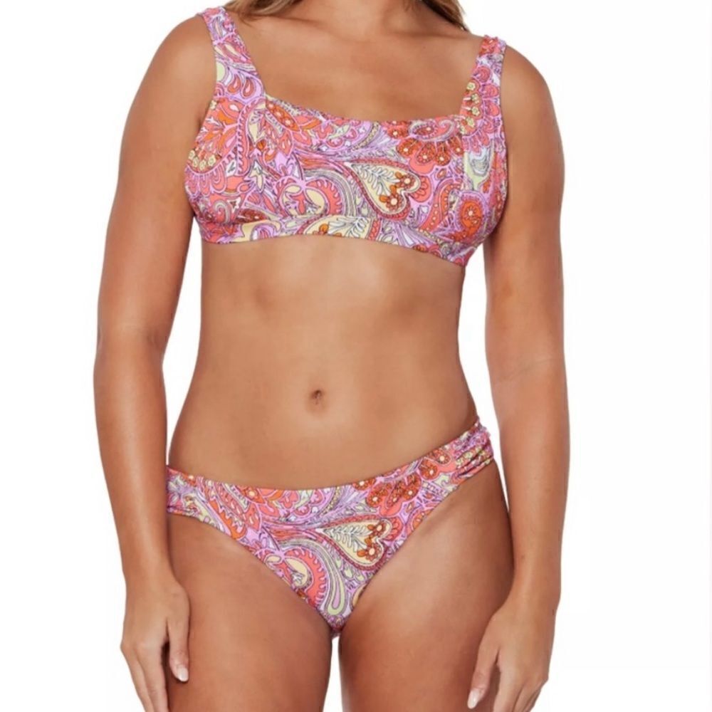 NEW Jessica Simpson Flower Printed Retro Hipster Bikini Small / S Swimsuit 2 Pc